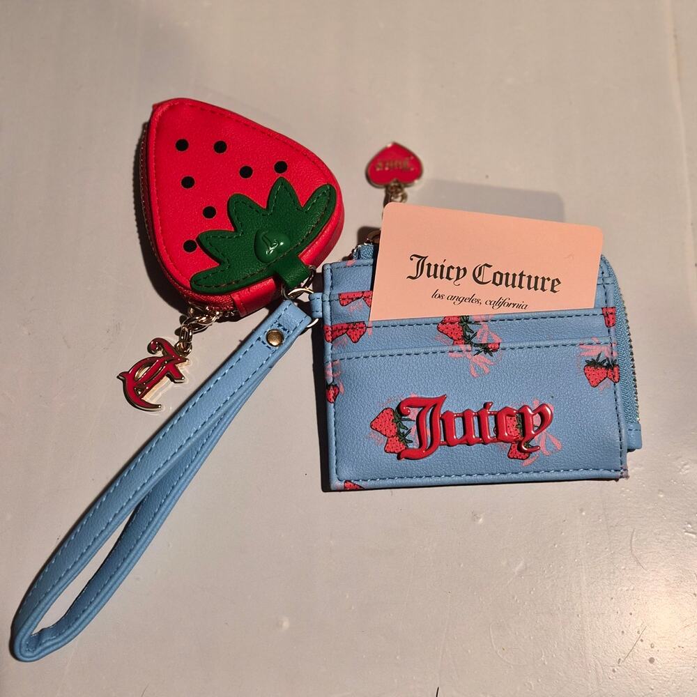 Juicy Couture Strawberry Field Days Card Case Wallet Wristlet Coin Pouch NWOT